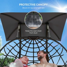 Outsunny Wiszący Fotel, Składany Fotel z Rattanu z Poduszką, Stelaż ze Stali, Baldachim, Odporny do 260 kg, Ciemnoszary