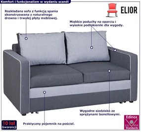 Popielata rozkładana sofa z pojemnikiem - Irlo