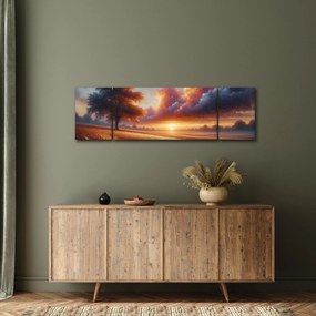 Obraz – Zachód słońca na polu (170x50 cm)