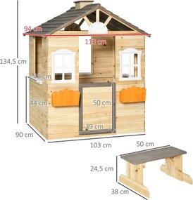 Outsunny domek do zabawy z prawdziwego drewna jodłowego dla dzieci w wieku 3–7 lat, 113 x 94 x 134,5 cm