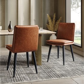 Zestaw 2 krzeseł do jadalni, brązowy PU, dwuwarstwowe, wyściełane siedziska - do jadalni i salonów