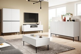 Komoda Nicole 150 cm trzydrzwiowa z ryflowanym frontem - biały mat / czarne nóżki