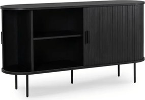 Komoda do Salonu Rozsuwana TRISH 140 cm Czarna Dwudrzwiowa Ryflowana Japandi