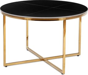 Stolik Kawowy Ceramiczny MARINE 80 cm Czarny Marmur Mat/Złoty Glamour