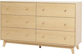 Komoda 6 Szuflad SucceBuy, Drewno, System Przesuwny/Przeciwprzechyleniowy, Styl Nowoczesny, Organizer do Szafy, Salon/Korytarz/Sypialnia/Przedpokój, Jasne Drewno