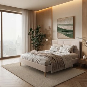 Kremowe tapicerowane łóżko dwuosobowe ze stelażem 140x200 cm Alano – MESONICA