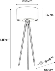 Drewniana lampa podłogowa z pomarańczowym kloszem i złotym wnętrzem 50 cm - Tripod Classic