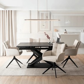 Zestaw Stół Rozkładany IBIZA 160-240 cm Czarny Marmur i 4 Krzesła Tapicerowane JULY Kremowe Nowoczesne