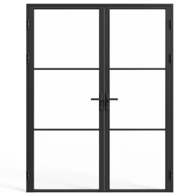 Drzwi kompletne 2-skrzydłowe dwustronne z aluminium i szkła hartowanego - wys. 204 x szer. 146 cm - MASERU