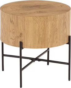 Stolik kawowy okrągły Liviano 45 cm z metalowymi nogami - dąb naturalny / czarny