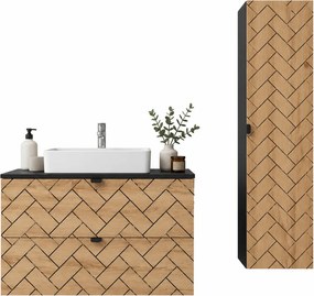 Zestaw mebli łazienkowych czarny + dąb craft złoty Z8-N33