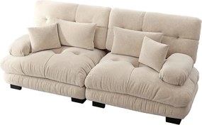 Beżowa sofa 2-osobowa – sofa prosta z 2 poduszkami lędźwiowymi i 2 poduszkami dekoracyjnymi – szenil