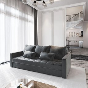 Masseno Sofa SIRO z funkcją spania i pojemnikiem na pościel, Rozkładana sofa - Szary, PAROS 06