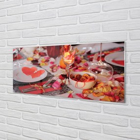 Panel szklany do Kuchni Romantyczna Kolacja z Sercami i Różami
