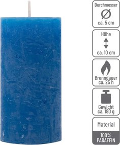 Zestaw świec rustykalnych, 10 cm, Ø 5 cm, niebieskie, 16 szt