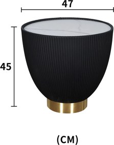 Designerski stolik Modig M69 czarny, spiek kamienny/plisowana ekoskóra