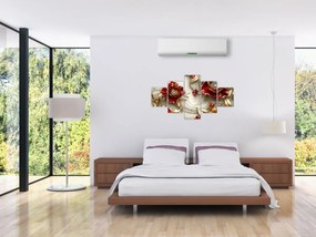 Obraz - 3D czerwono-złote kwiaty (125x70 cm)