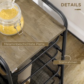 HOMCOM Wózek kuchenny na kółkach 4 kosze Stalowy regał przechowywania | Aosom PL