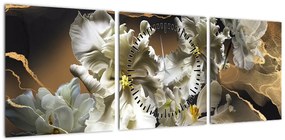 Obraz - Orchidea kwiaty na marmurowym tle (z zegarem) (90x30 cm)