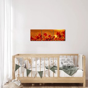 Obraz kwitnącego pola z tulipanami (z zegarem) (90x30 cm)