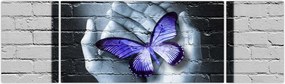 Obraz - Fioletowy motyl na ścianie (170x50 cm)