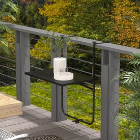 Outsunny Stolik balkonowy, dla balustrad o grubości 6-15 cm, regulowany, składany, odporny na rdzę, metal, 62x60x85,5 cm, czarny | Aosom PL