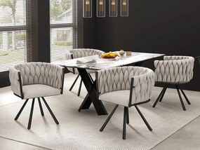 Zestaw 4 lnianych krzeseł obrotowych z podłokietnikami - czarne metalowe nogi - Beż