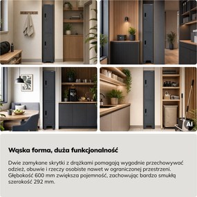 Szafka ubraniowa metalowa pracownicza głęboka 2-drzwiowa antracytowa, 292x1720x600 mm: BARTEK 1 Plus D600