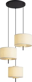 Lampa wisząca Japandi czarna z białym lnianym kloszem 3-punktowa - Rieu