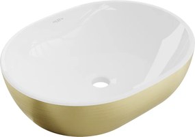 Mexen Viki umywalka nablatowa 48 x 35 cm, biała/złota wzór linie - 21054817