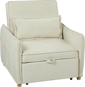 HOMCOM Fotel rozkładany 3 w 1 z funkcją łóżka i poduszką lędźwiową do salonu kremowy | Aosom PL