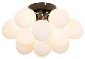 Lampa sufitowa art deco czarna z opalizującym szkłem 3-punktowa - Uvas