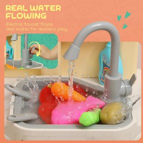 AIYAPLAY Kuchnia do zabawy z płynącą wodą, 85-elementowy zestaw, elektryczny kran, światła, dźwięki, dla dzieci 3–6 lat, tworzywo sztuczne, zielony