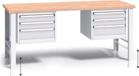 Stół warsztatowy z regulacją wysokości G3, 2000 x 685 x 840-1050 mm, 2x 3 szufladowy kontener, szary