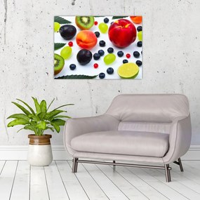 Obraz na szkle - owoce z kroplami wody (70x50 cm)