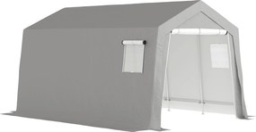 Outsunny Wodoodporny namiot magazynowy z zadaszonym dachem, z drzwiami i oknami 300x447x255 cm, Jasnoszary