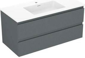 Mexen Rivel szafka łazienkowa 100 cm z umywalką Otis, 2 szuflady, ryflowana , grafit mat/biała mat - 91A20-10047-2-BFF66-W18M0