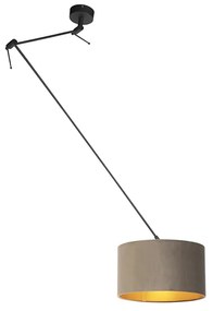 Lampa wisząca czarna z abażurem z weluru w kolorze taupe ze złotem 35 cm - Blitz