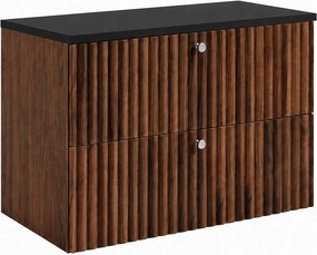 Szafka łazienkowa wisząca z blatem 80, dąb orzech + blat czarny, uchwyty w trzech kolorach, 80 x 46 x 58,6 cm