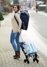 Wózek zakupowy z teleskopową rączką i rozkładanym siedziskiem, pojemna torba na stelażu z potrójnymi kółkami - 35 l