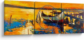 Obraz - Łódź o zachodzie słońca (z zegarem) (90x30 cm)