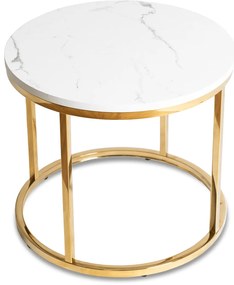 Stolik Kawowy CLIFF 53 cm Biały Marmur/Złoty Nowoczesny Glamour