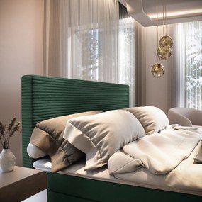 Masseno Łóżko kontynentalne GIARRO z pojemnikiem na pościel 140x200 cm - Butelkowa zieleń, POSO 14 + KRONOS 14