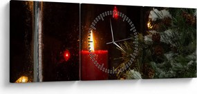 Obraz - Świecąca świeca bożonarodzeniowa (z zegarem) (90x30 cm)