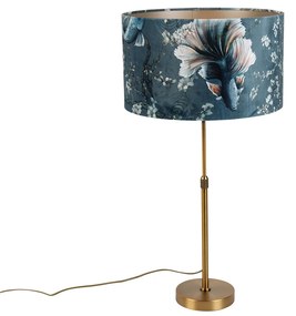 Lampa stołowa brązowa z aksamitnym abażurem w kształcie ryby 35cm - Parte klasyczny/Antyczny Oswietlenie wewnetrzne