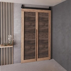 Drzwi Przesuwne QUDIO M1 Dąb Craft Złoty + Jesion Ciemny 100