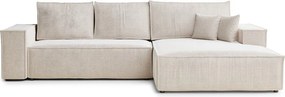 Kremowy rozkładany narożnik ze schowkiem z tkaniny szenilowej (prawostronny/z szezlongiem) Maze – Maison de Rêve