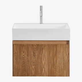 Zestaw Mebli Łazienkowych Z Drewna Z Wbudowaną Umywalką Aldeia Popielaty Brąz & Bezlusterkowiec & - Sklum