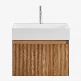 Zestaw Wiszących Mebli Łazienkowych Zintegrowany Z Umywalką Aldeia Popielaty Brąz & Bezlusterkowiec - Sklum