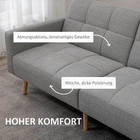 HOMCOM 2 w 1 sofa rozkładana 205 x 88 cm z funkcją łóżka, kanapa z poduszką, wygląd lnu, szary | Aosom PL